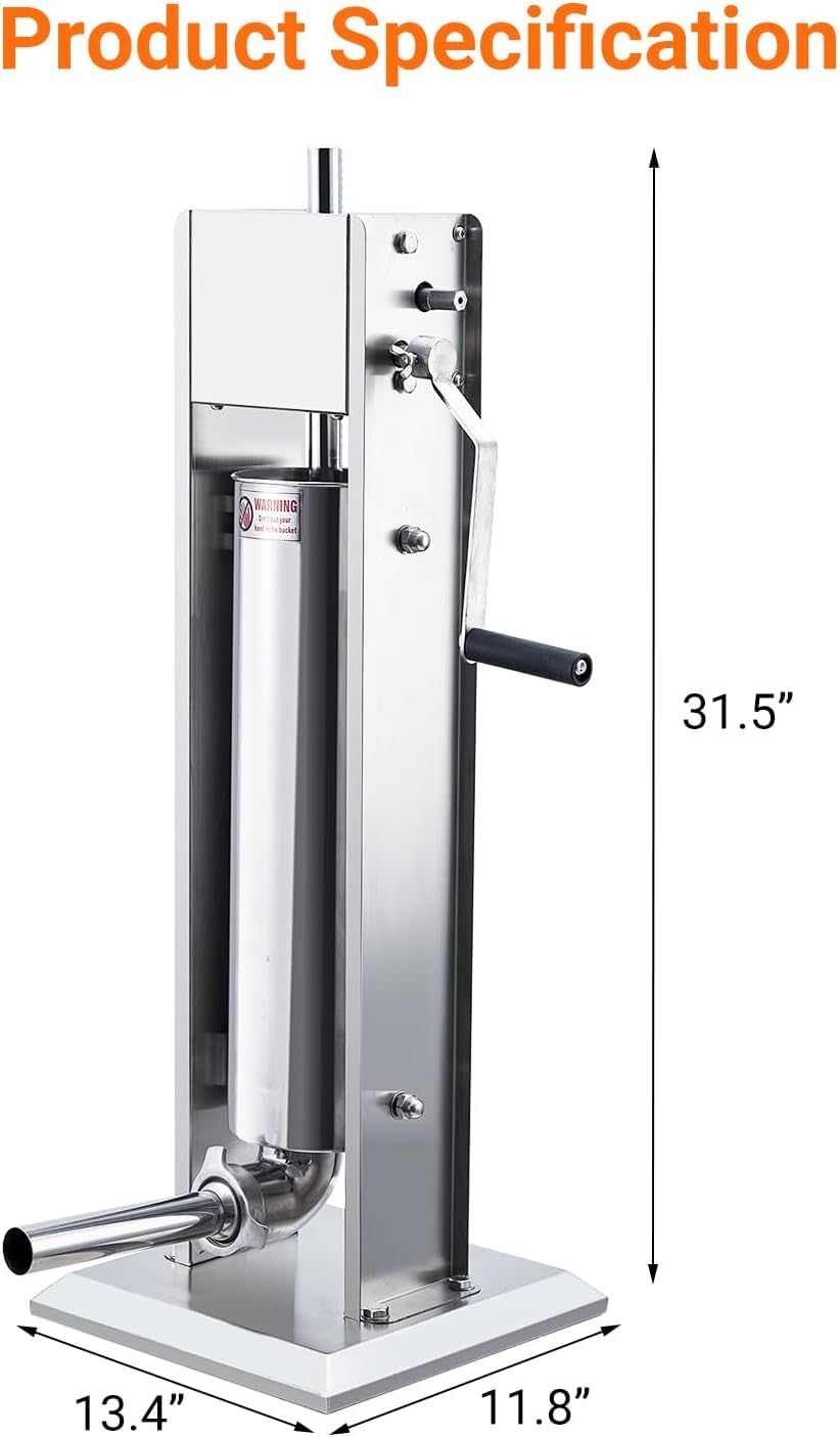 Two Speed Stainless Steel Vertical 15LBS Sausage Stuffer with 5 Stuffing Tubes Y26451