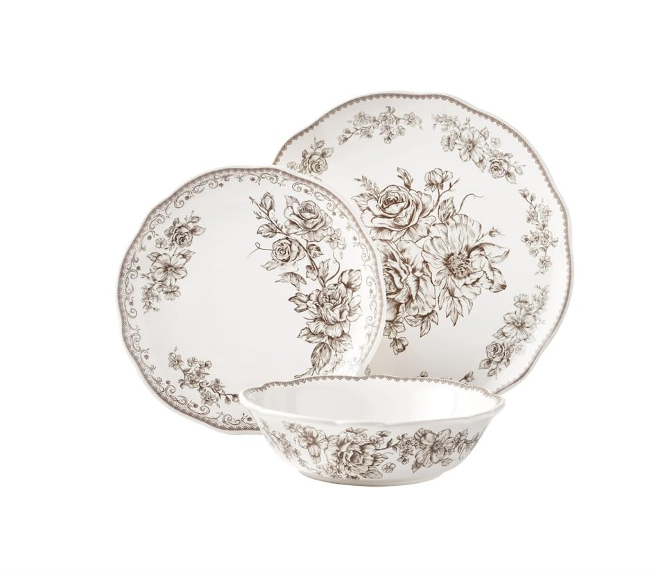 Brown 12-Piece Stoneware Dinnerware Set K304104