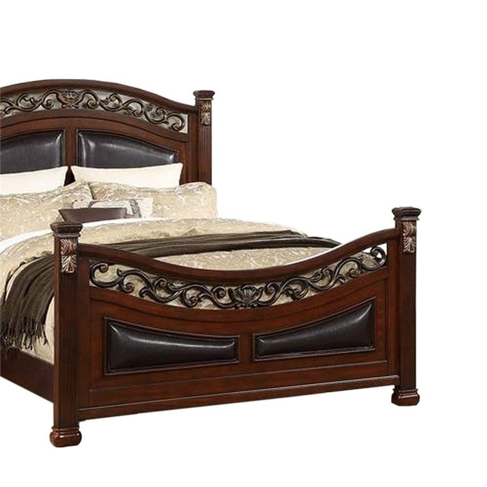 California King Wood Bed with Faux Leather Arched Headboard Y944