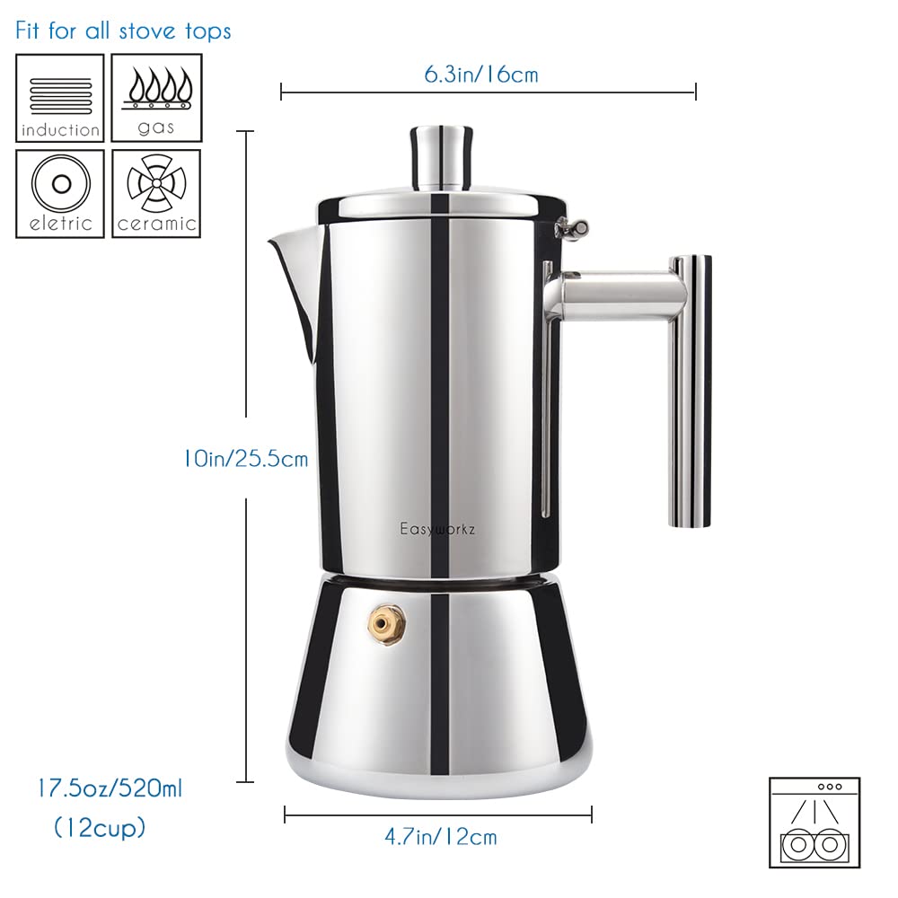 Stainless Steel Stovetop Espresso Maker 12 Cup 17.5 oz Moka Pot F215