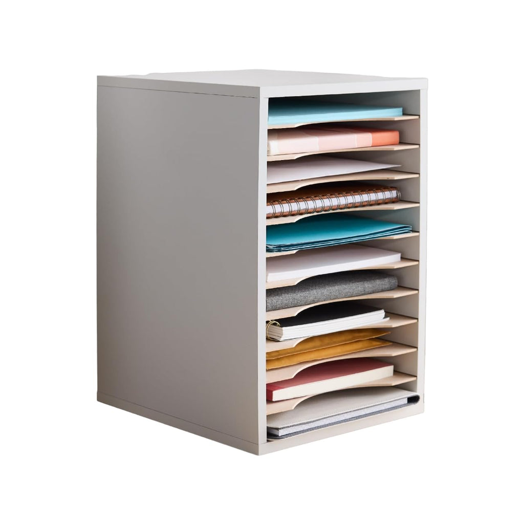 11 Compartment Gray Wood Literature Organizer Z95211