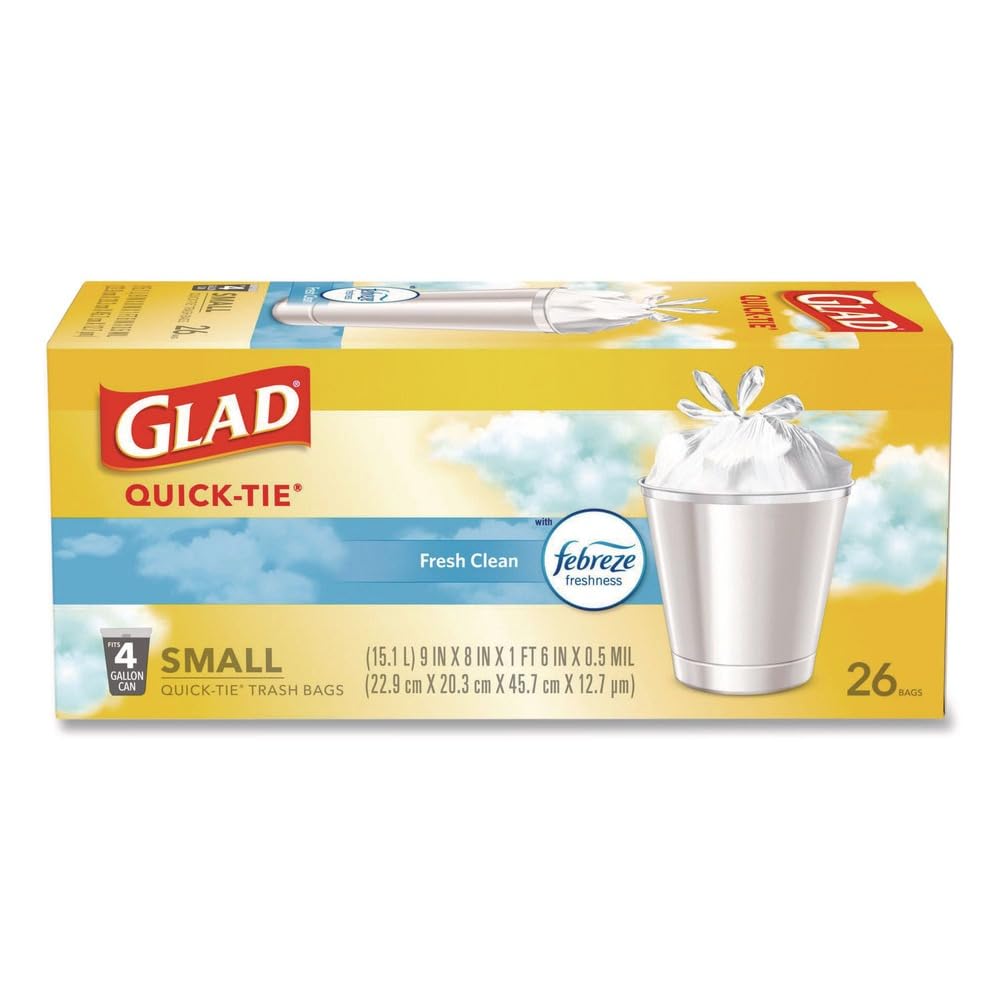 Small Quick-Tie Trash Bags, 4 gal, 0.5 mil, White U238445
