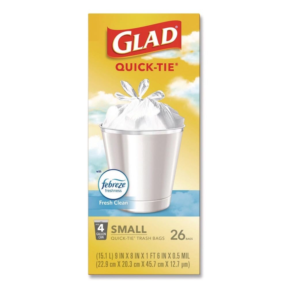 Small Quick-Tie Trash Bags, 4 gal, 0.5 mil, White U238445