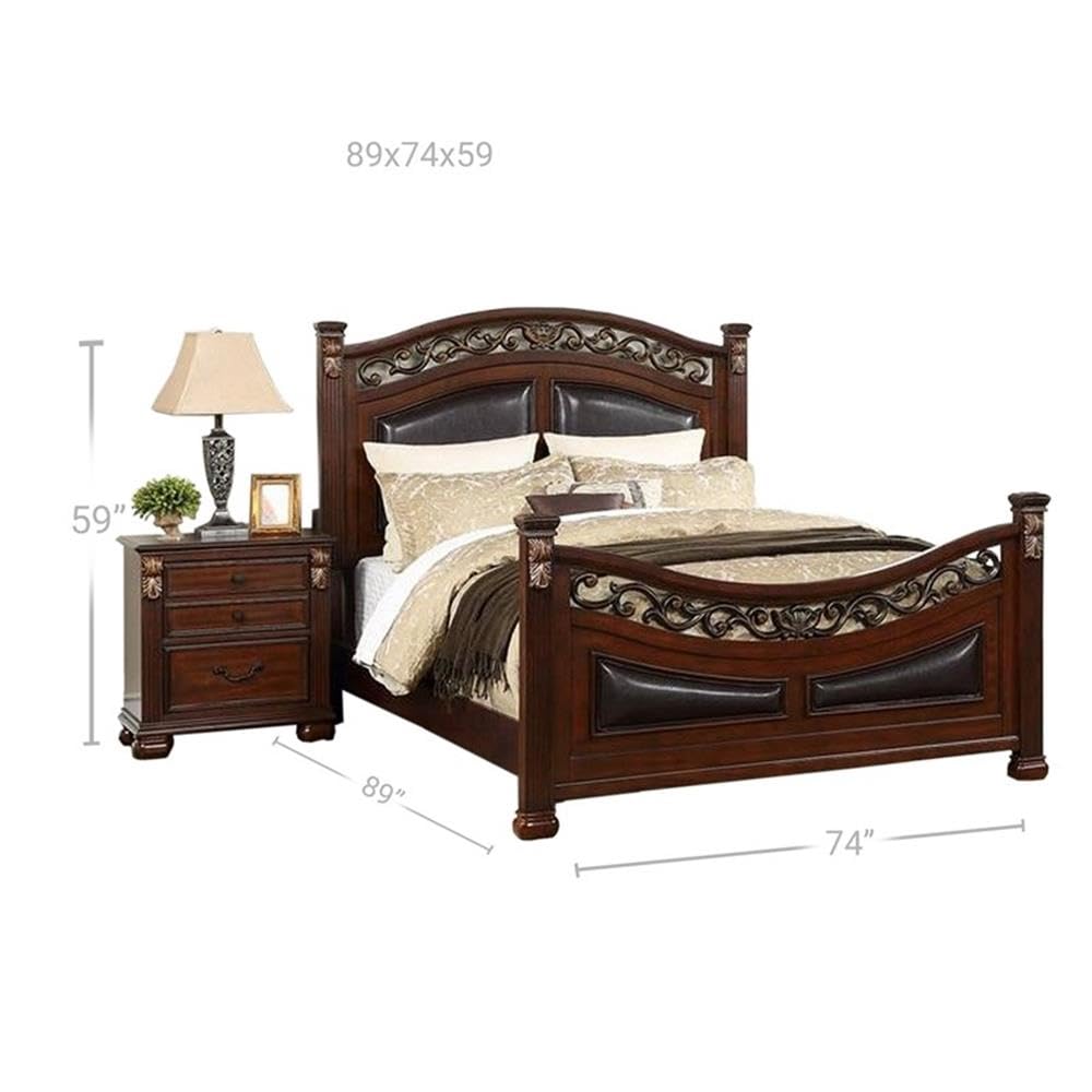 California King Wood Bed with Faux Leather Arched Headboard Y944