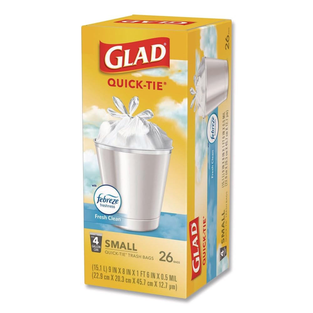 Small Quick-Tie Trash Bags, 4 gal, 0.5 mil, White U238445