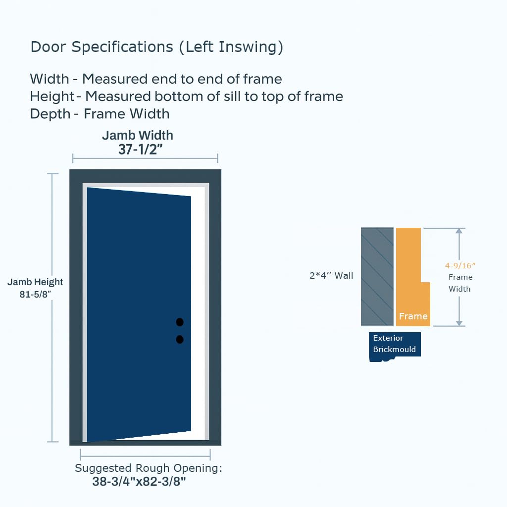 Fiberglass Front Door 36" x 80" Left-Hand Inswing Black V28881