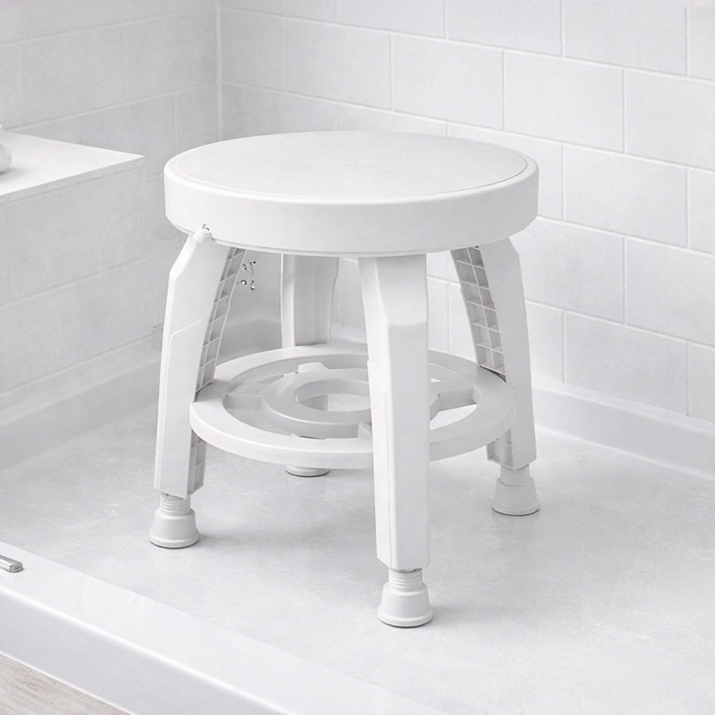 White Swivel Shower Stool Seat with Storage Shelf Z9742