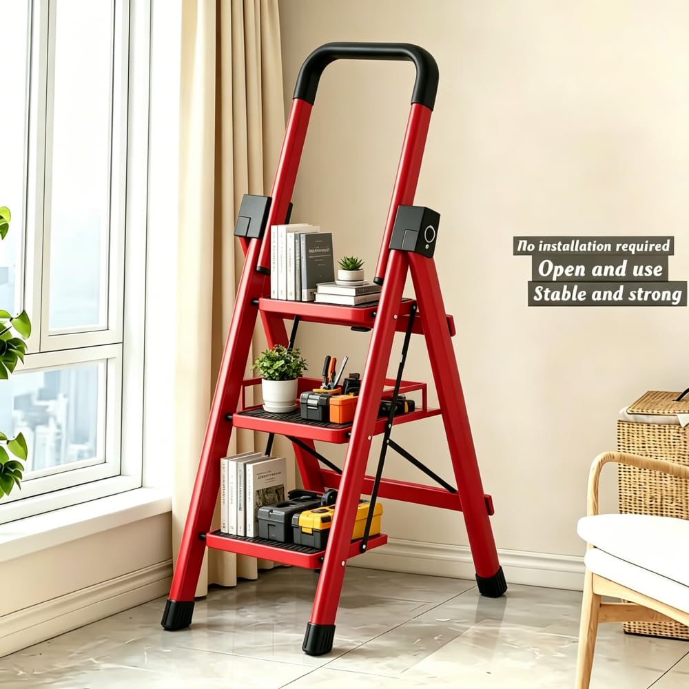 Heavy Sturdy Steel 4 Tier Step Stool with Handrail B7520