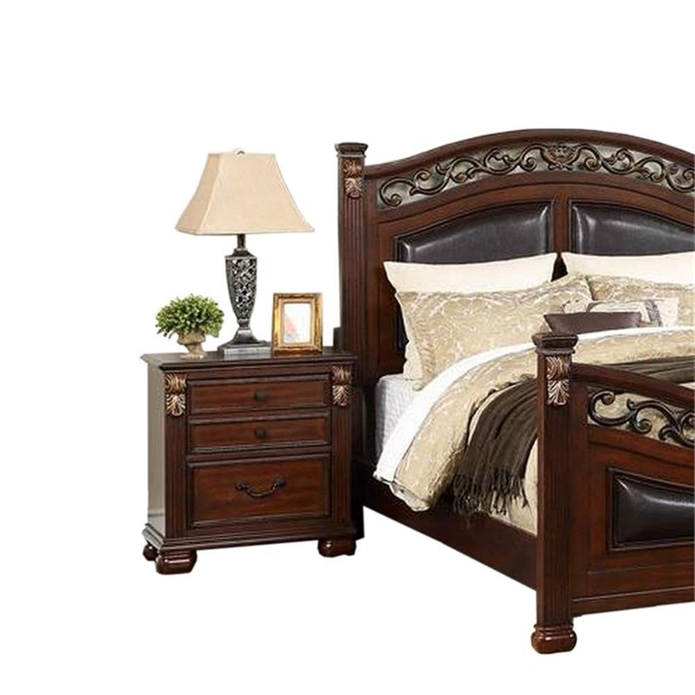 California King Wood Bed with Faux Leather Arched Headboard Y944