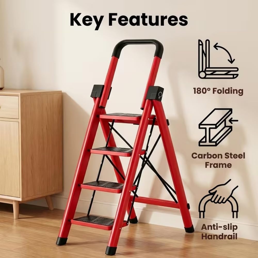 Heavy Sturdy Steel 4 Tier Step Stool with Handrail B7520