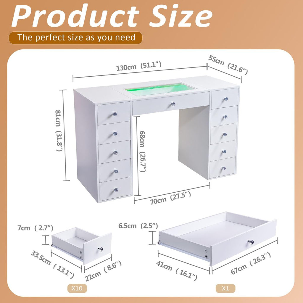 51'' 11 Drawer Vanity Makeup Desk E451409