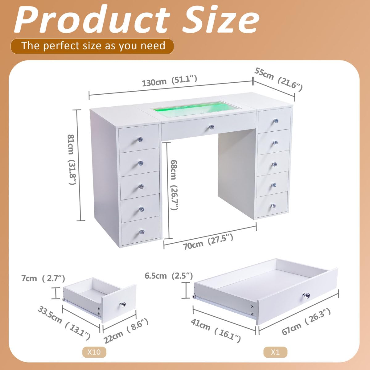 51'' 11 Drawer Vanity Makeup Desk E451409