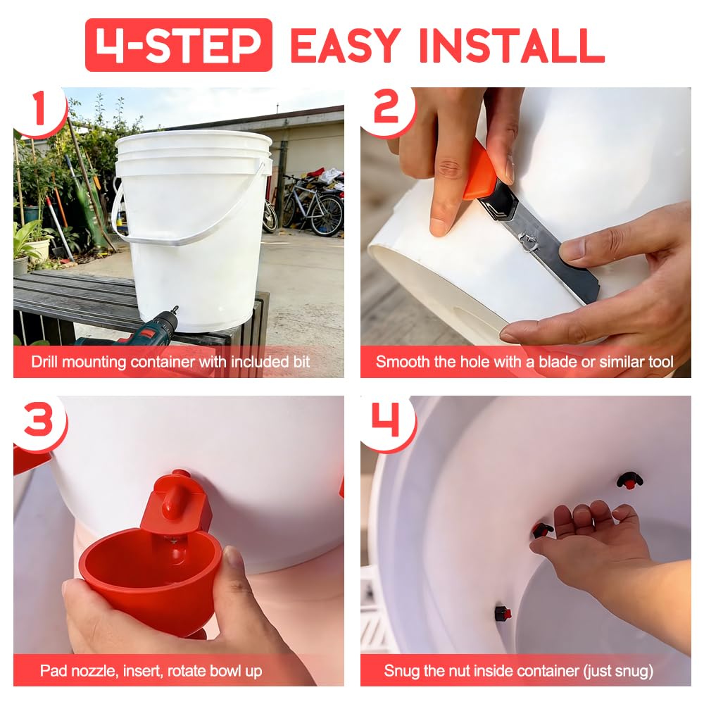32 Pack Automatic Poultry Waterer Cups with Mounting Hole Opener P528