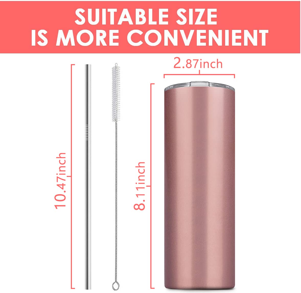 6 Pack 20 OZ Stainless Steel Skinny Tumbler with Straw M355