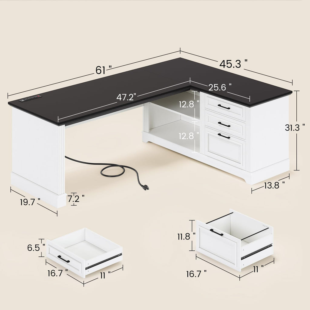 61" L Shaped Desk with Drawers M51453