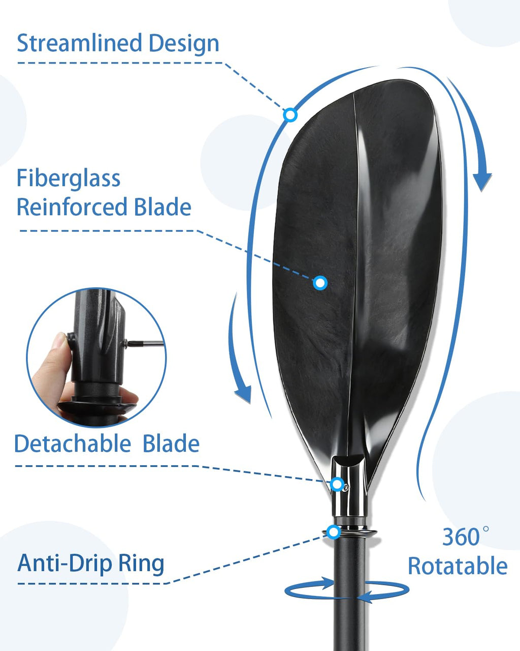Adjustable Telescopic Kayak Paddle Stainless Steel Shaft Fiberglass Blades A798988