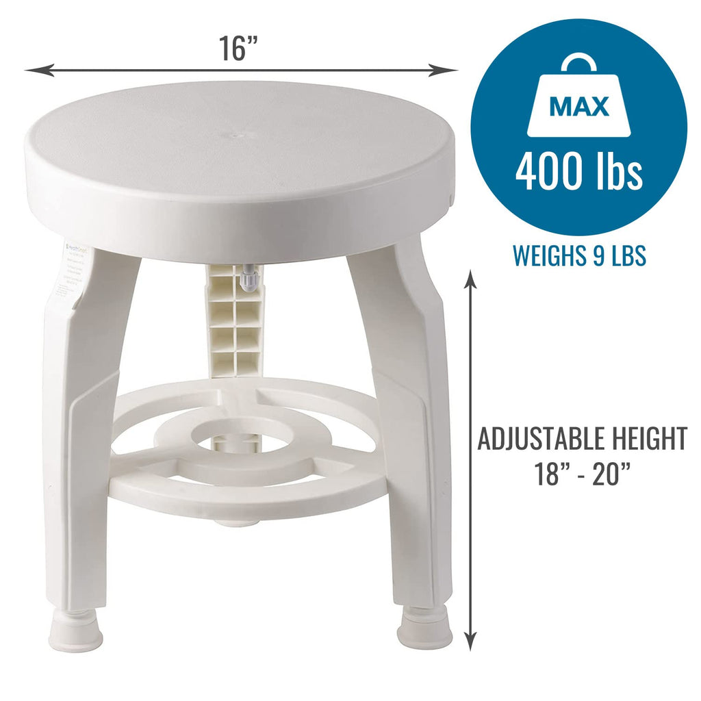 White Swivel Shower Stool Seat with Storage Shelf Z9742