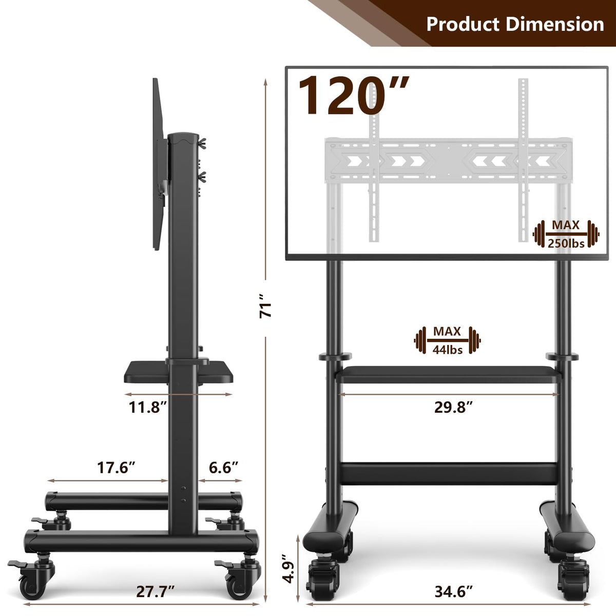 Mobile TV Cart Rolling TV Stand with Wheels for 55-120" TVs B995333