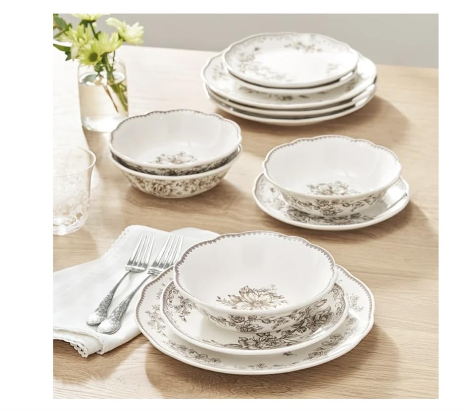 Brown 12-Piece Stoneware Dinnerware Set K304104