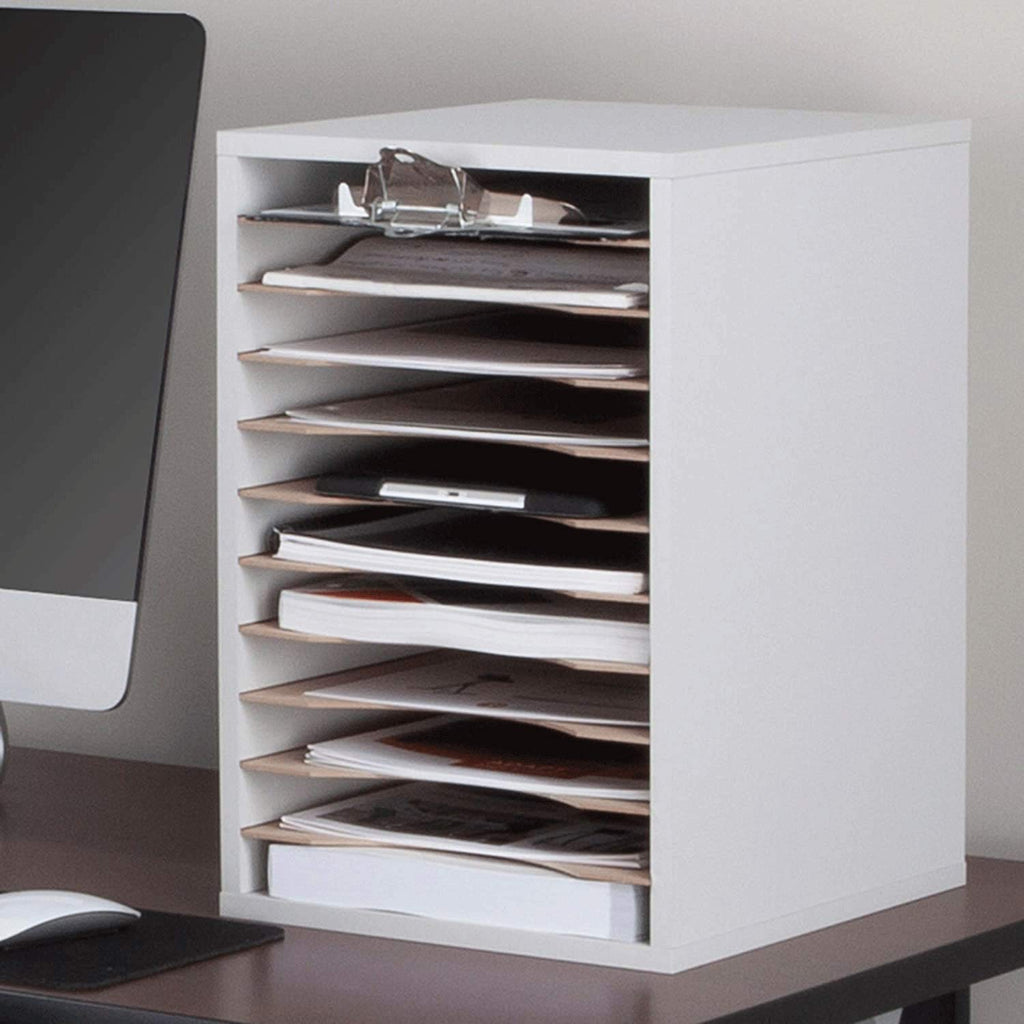 11 Compartment Gray Wood Literature Organizer Z95211