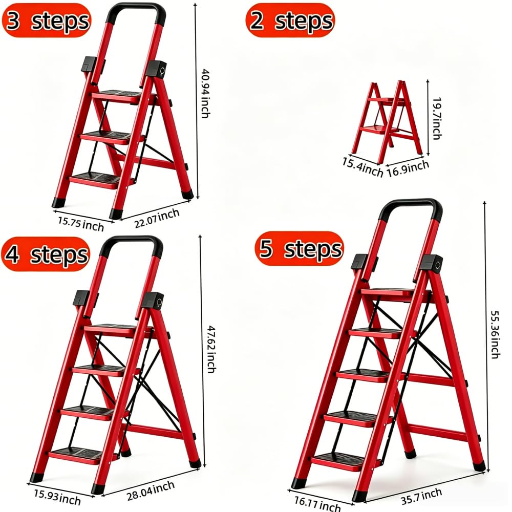 Heavy Sturdy Steel 4 Tier Step Stool with Handrail B7520