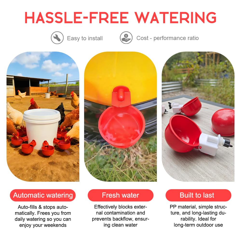 32 Pack Automatic Poultry Waterer Cups with Mounting Hole Opener P528