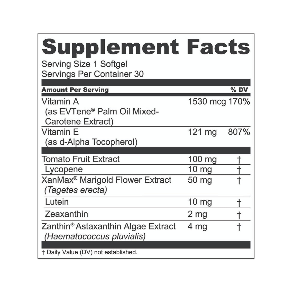 Eye Vitamin Supplement with Lutein & Zeaxanthin 30 Softgels Z43905