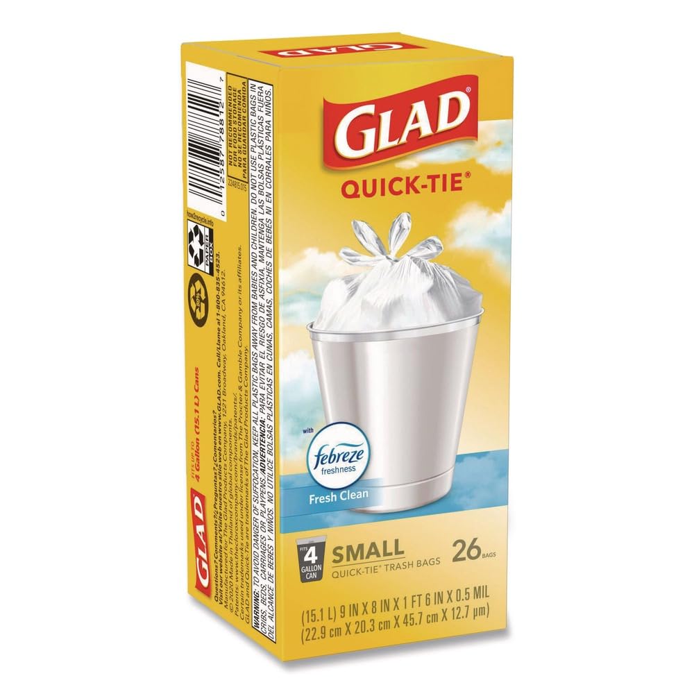 Small Quick-Tie Trash Bags, 4 gal, 0.5 mil, White U238445