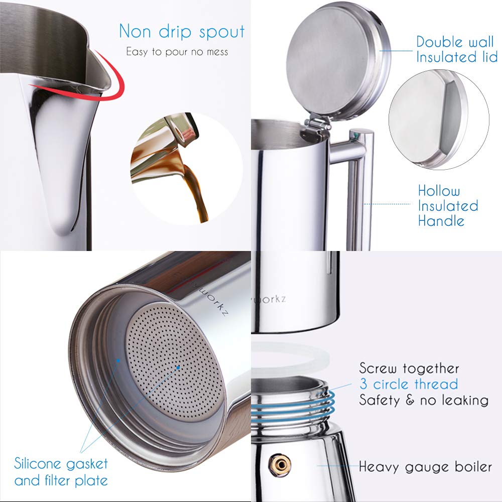 Stainless Steel Stovetop Espresso Maker 12 Cup 17.5 oz Moka Pot F215