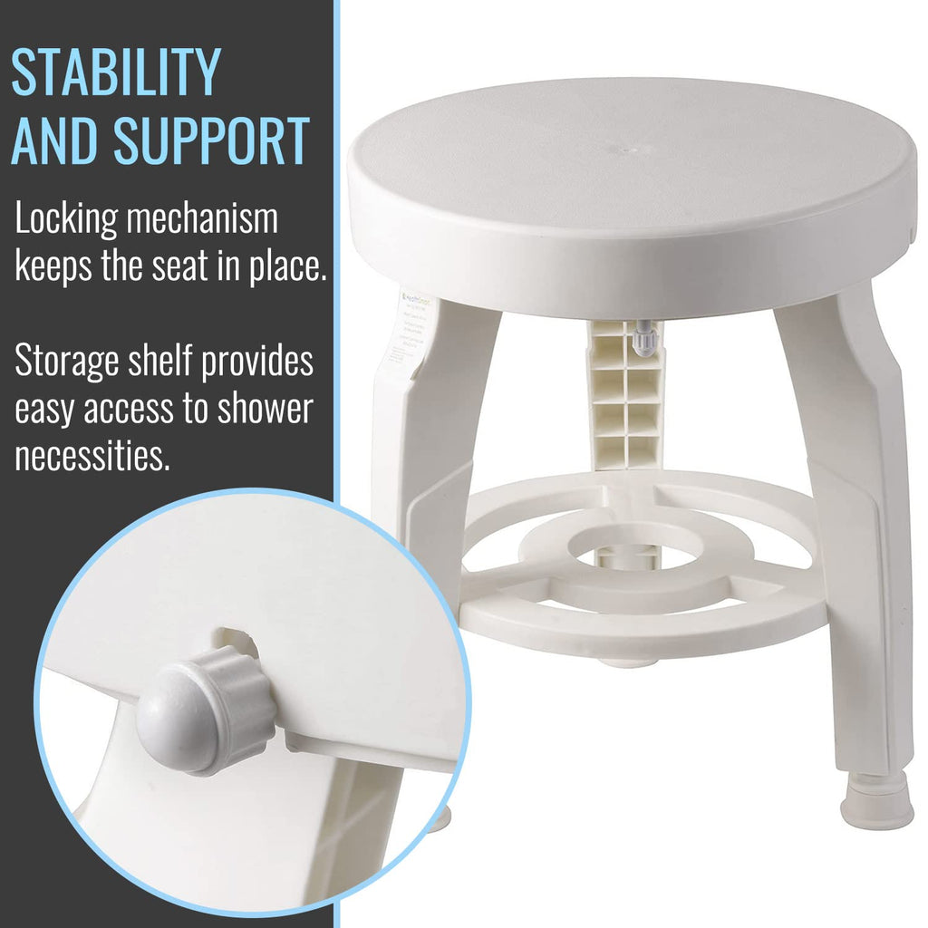 White Swivel Shower Stool Seat with Storage Shelf Z9742