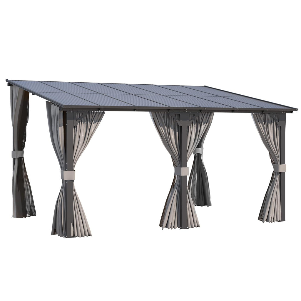 14' x 10' Hard Top Lean to Gazebo with Curtains and Mosquito Netting P52968