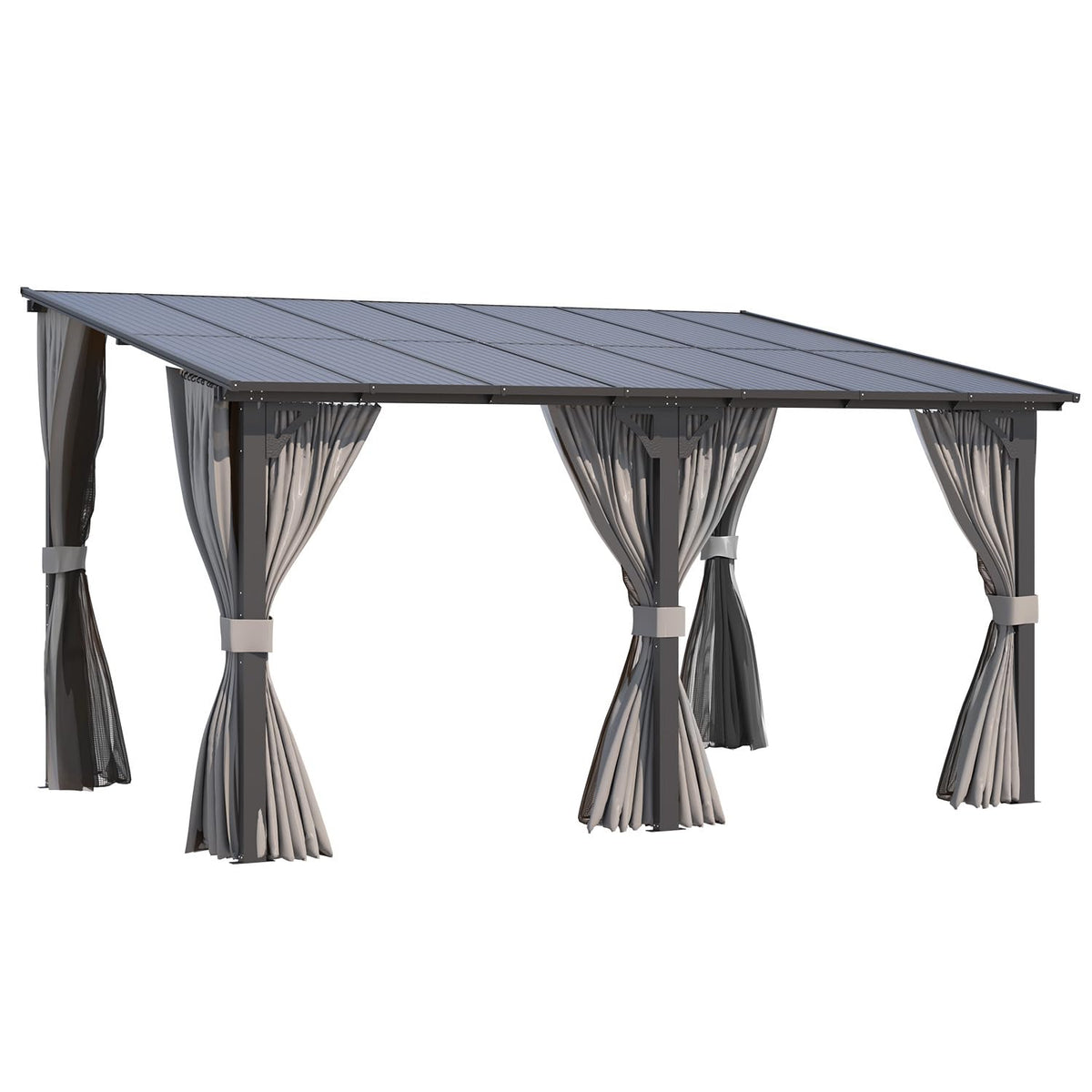 14' x 10' Hard Top Lean to Gazebo with Curtains and Mosquito Netting P52968