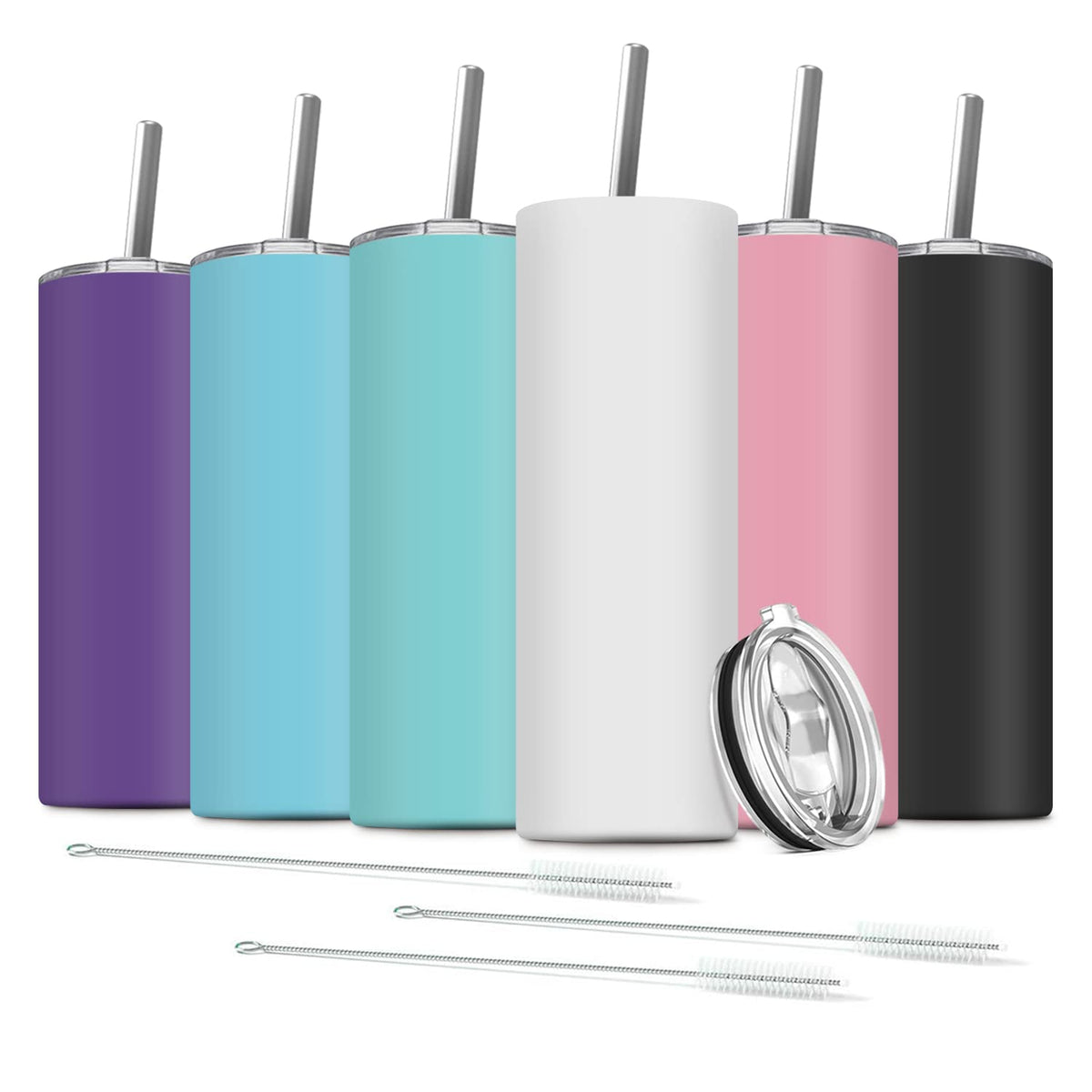 6 Pack 20 OZ Stainless Steel Skinny Tumbler with Straw M355