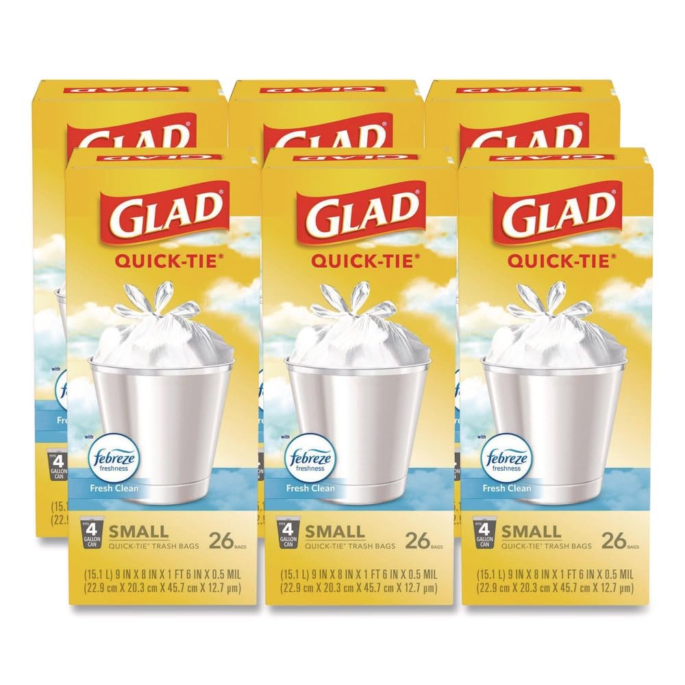 Small Quick-Tie Trash Bags, 4 gal, 0.5 mil, White U238445