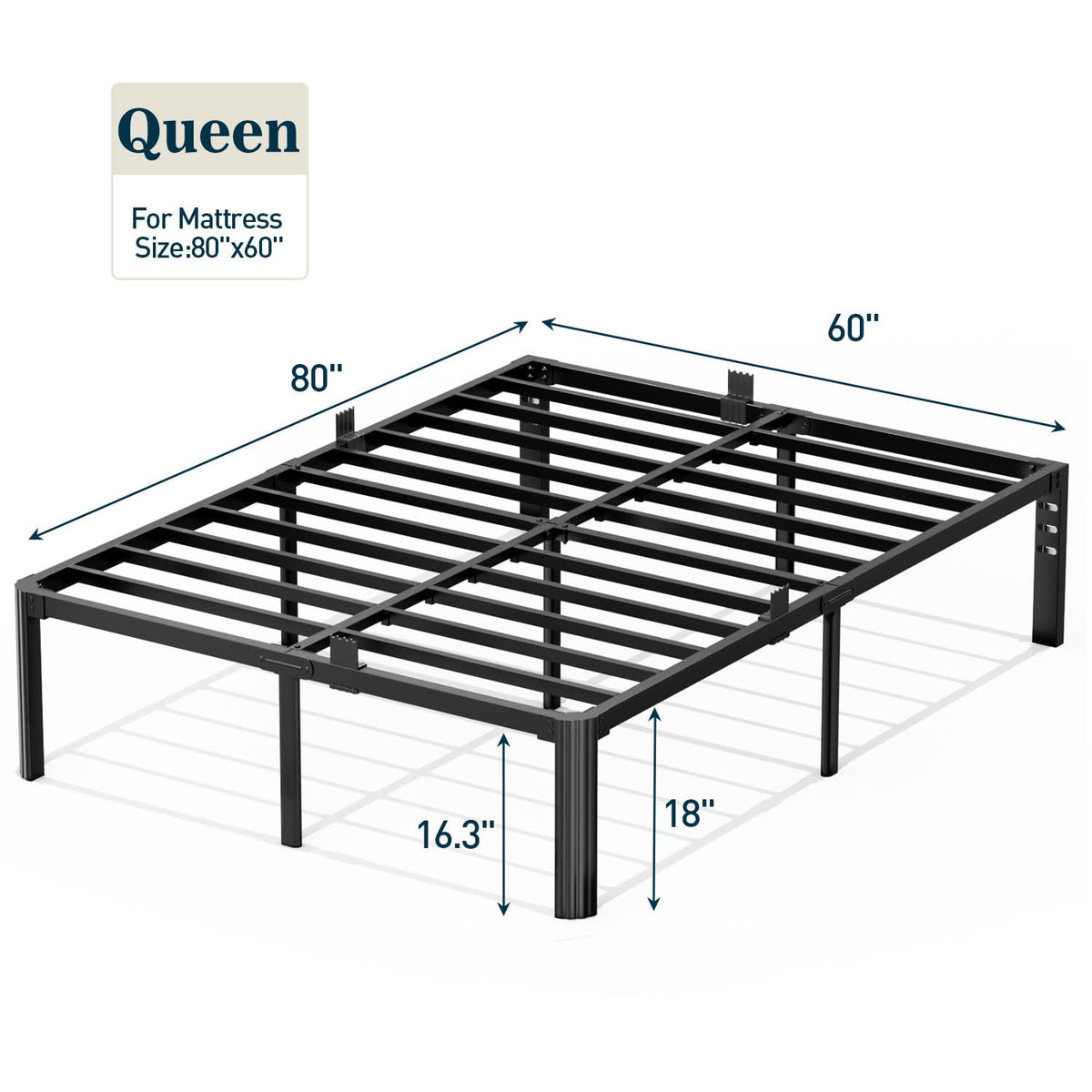 Queen 18 Inch Heavy Duty Metal Platform Bed Frame V8663