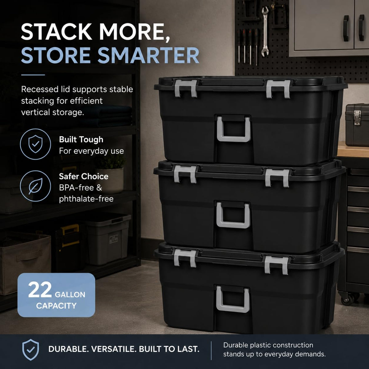 Black Plastic Storage Footlocker with Wheels T364129