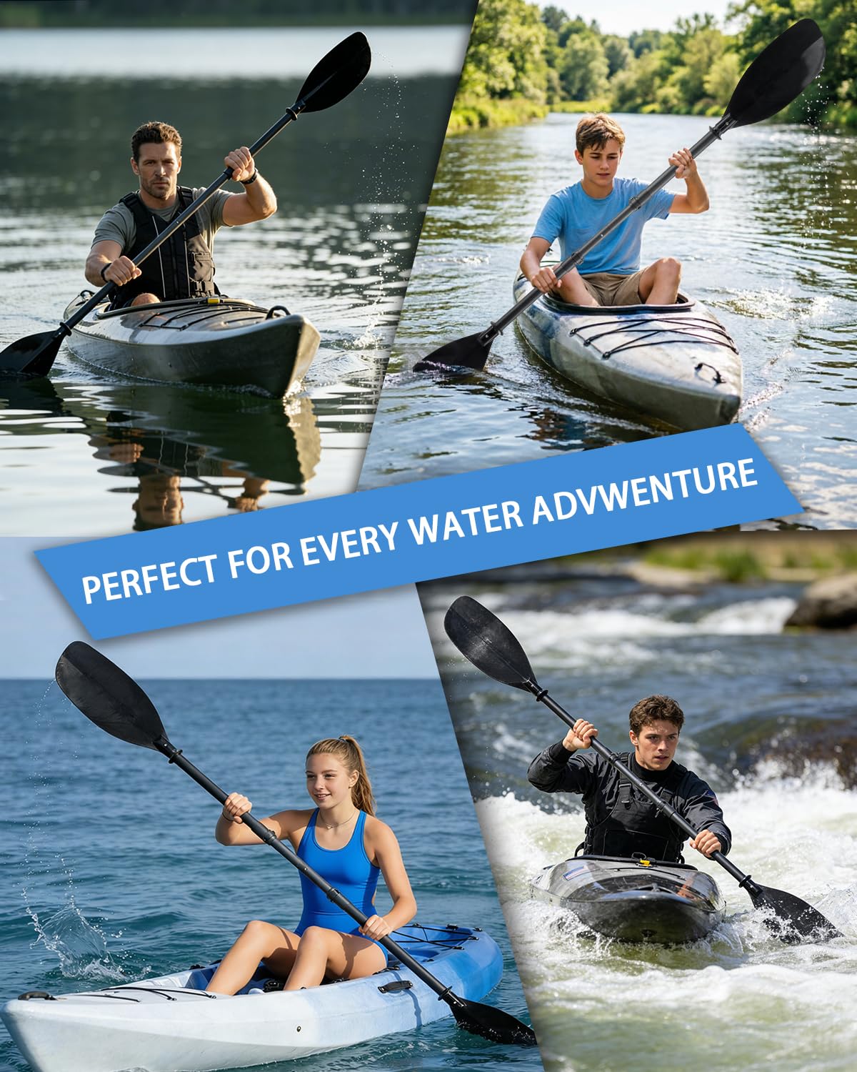 Adjustable Telescopic Kayak Paddle Stainless Steel Shaft Fiberglass Blades A798988