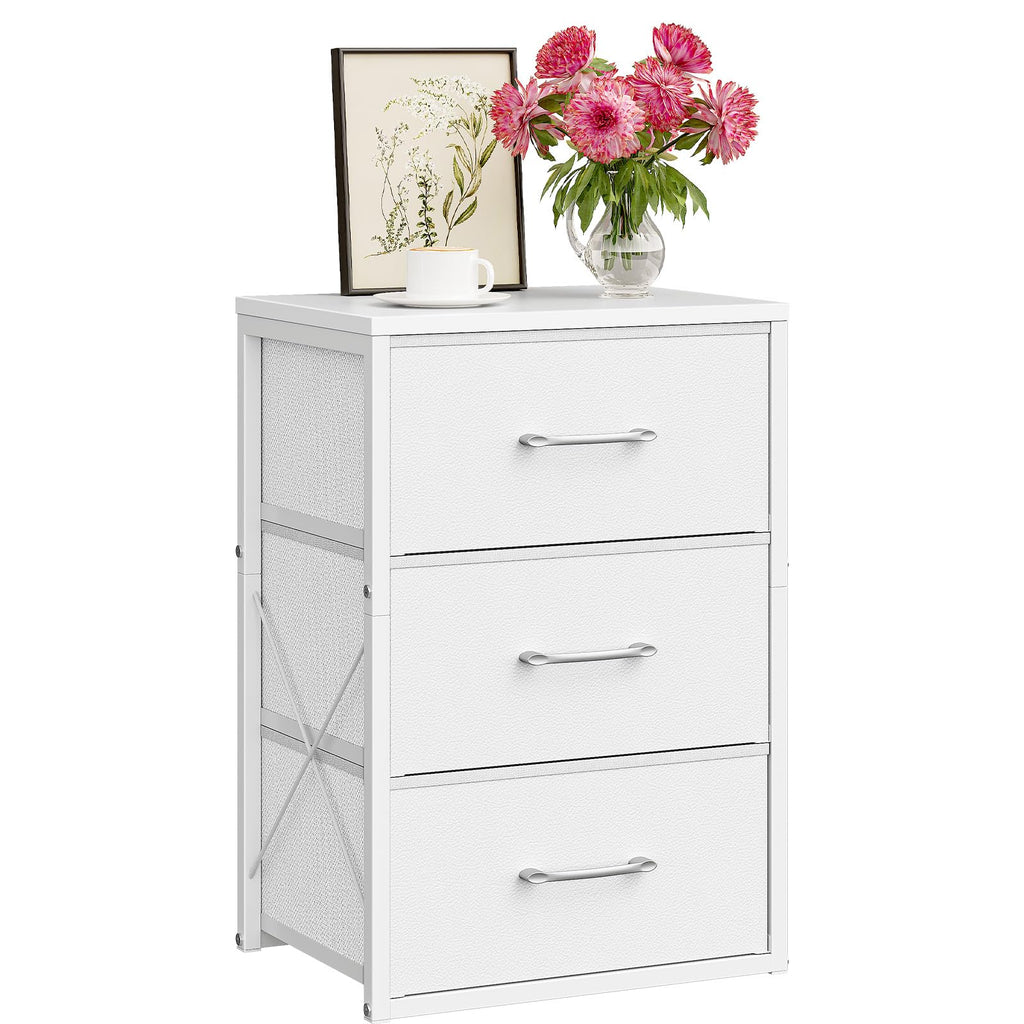 White 3 Drawer Fabric Storage Dresser with Wooden Top A8146