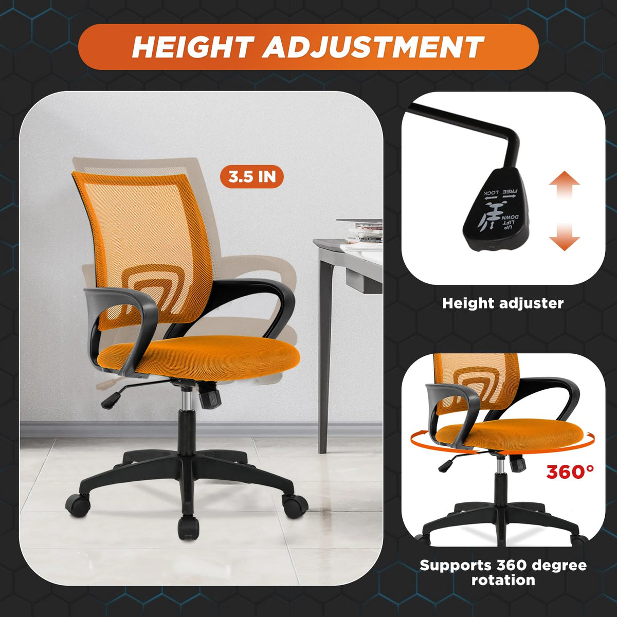 Orange Mesh Ergonomic Office Chair with Lumbar Support R510