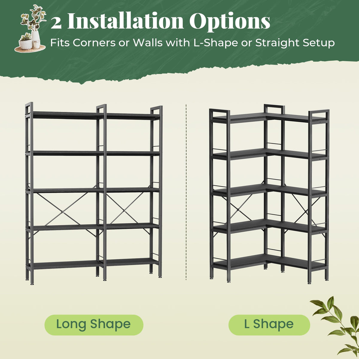 5 Tier L Shaped Corner Bookshelf with 10 Open Shelves T40995
