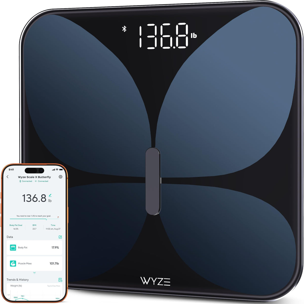 Smart Bathroom Scale, Bluetooth, 400 lbs, Black M888979