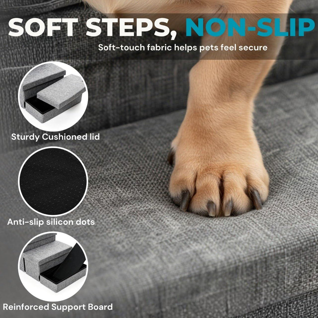 Foldable Grey 4 Steps Dog Stairs with Cushion B40574