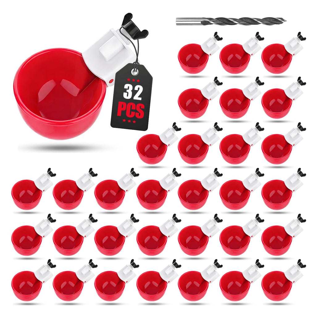 32 Pack Automatic Poultry Waterer Cups with Mounting Hole Opener P528