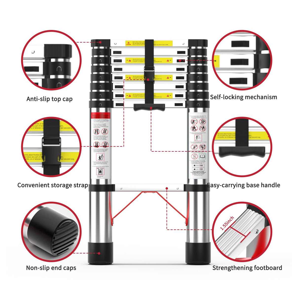 8.5 FT Aluminum Telescoping Ladder 330 lbs Capacity M126