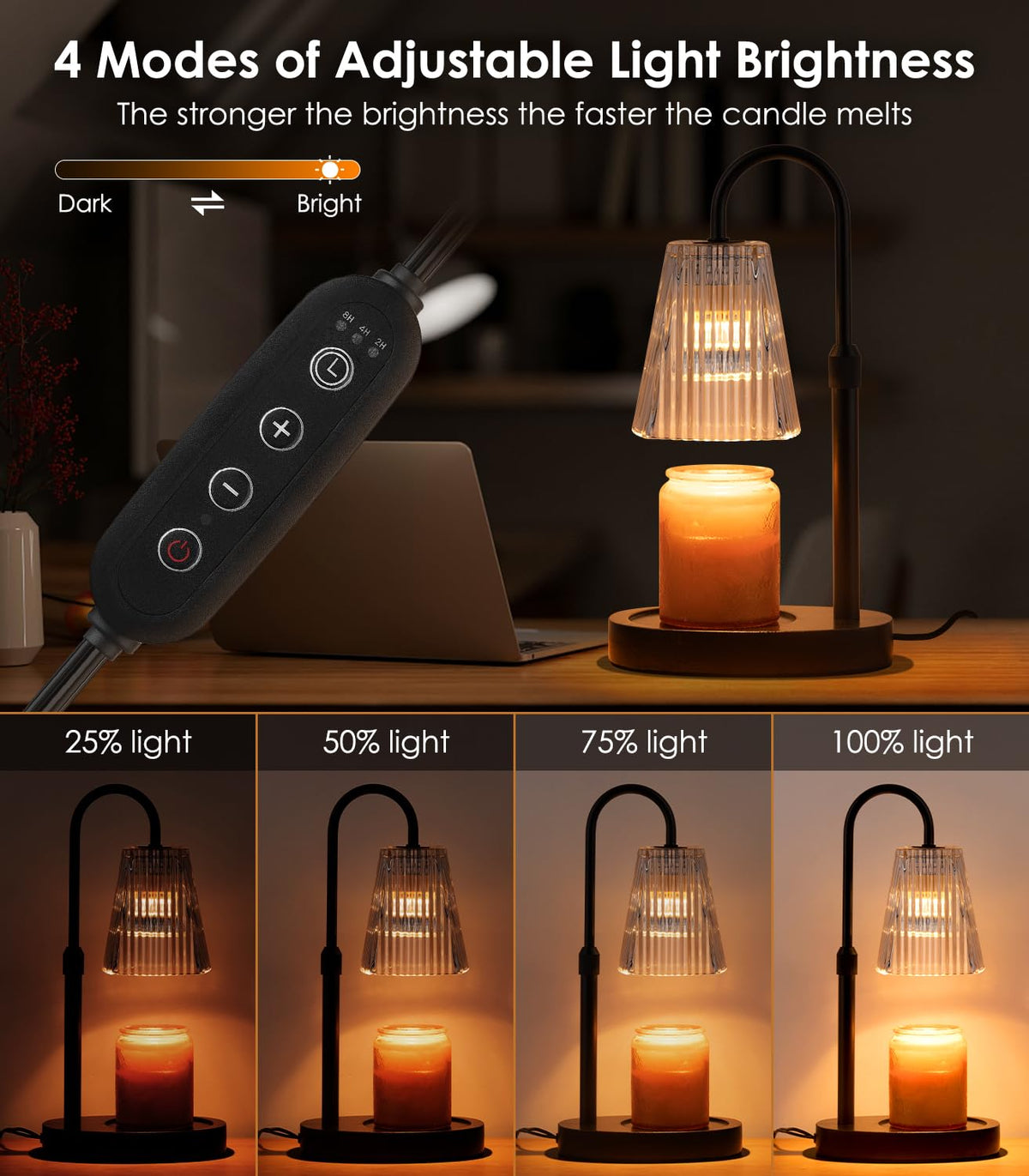 Electric Candle Warmer Lamp with Dimmer Adjustable Height Timer Glass R5013