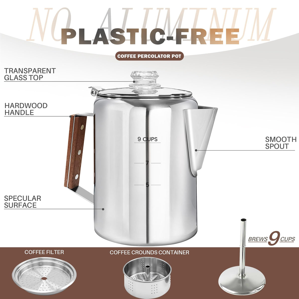 Stainless Steel 9 Cup Coffee Percolator T28185