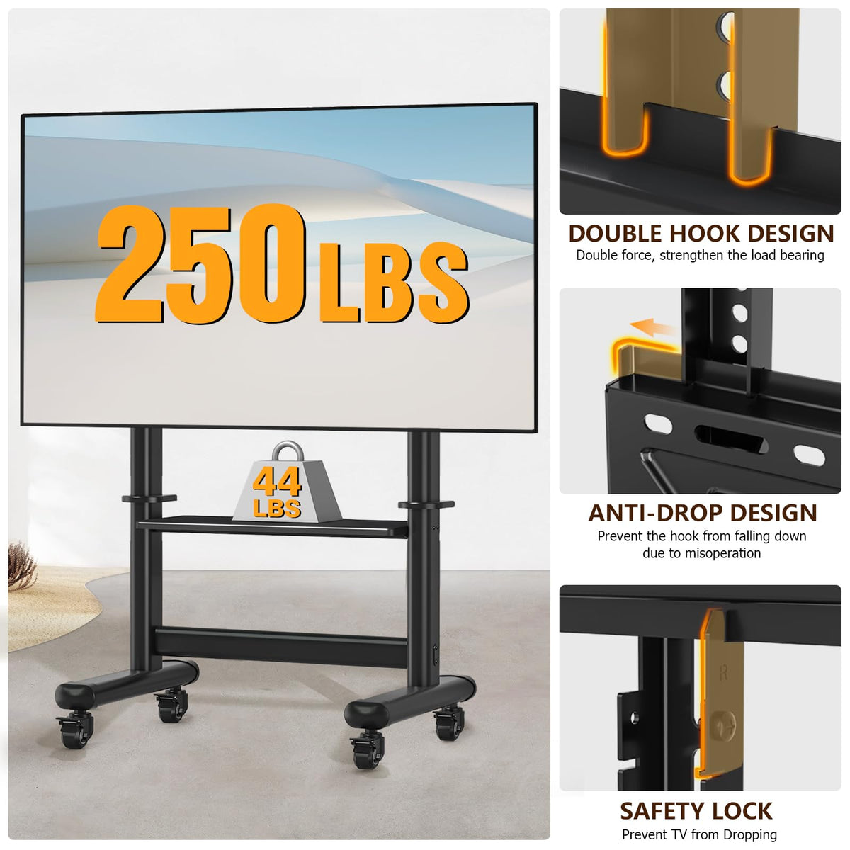 Mobile TV Cart Rolling TV Stand with Wheels for 55-120" TVs B995333