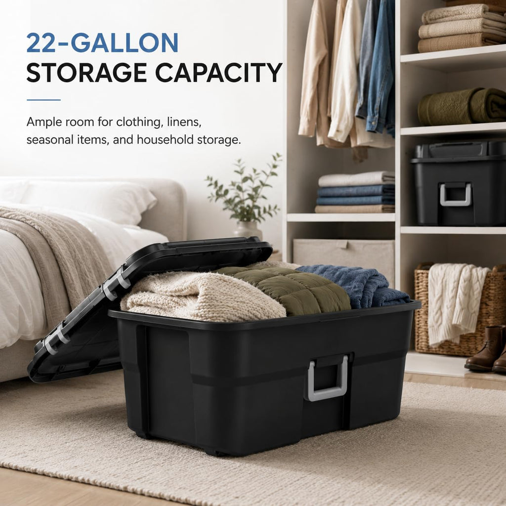 Black Plastic Storage Footlocker with Wheels T364129