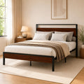 Full Size Metal Platform Bed Frame with Wood Headboard and Footboard T39838