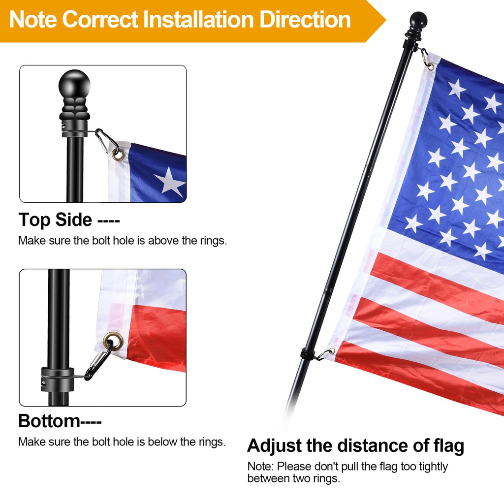 Black 7 FT Stainless Steel Flagpole Kit S7178